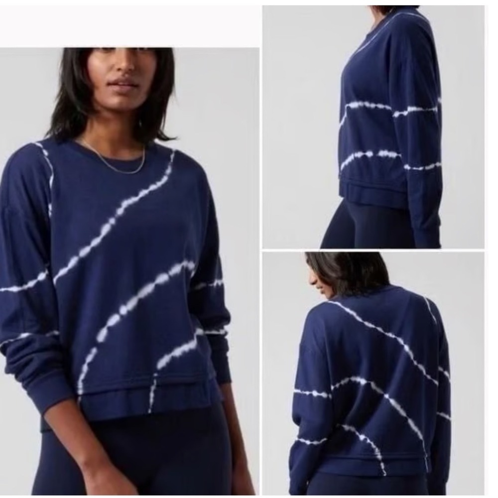 Athleta Sundown Sweatshirt 2.0 Navy Tie Dye Cotton Blend XL